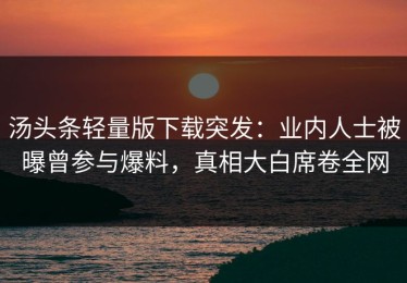 汤头条轻量版下载突发：业内人士被曝曾参与爆料，真相大白席卷全网