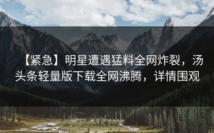 【紧急】明星遭遇猛料全网炸裂，汤头条轻量版下载全网沸腾，详情围观