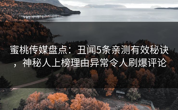 蜜桃传媒盘点：丑闻5条亲测有效秘诀，神秘人上榜理由异常令人刷爆评论