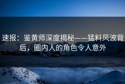 速报：鉴黄师深度揭秘——猛料风波背后，圈内人的角色令人意外