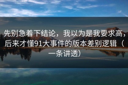 先别急着下结论，我以为是我要求高，后来才懂91大事件的版本差别逻辑（一条讲透）
