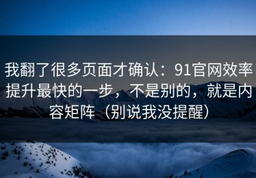 我翻了很多页面才确认：91官网效率提升最快的一步，不是别的，就是内容矩阵（别说我没提醒）
