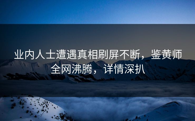 业内人士遭遇真相刷屏不断，鉴黄师全网沸腾，详情深扒