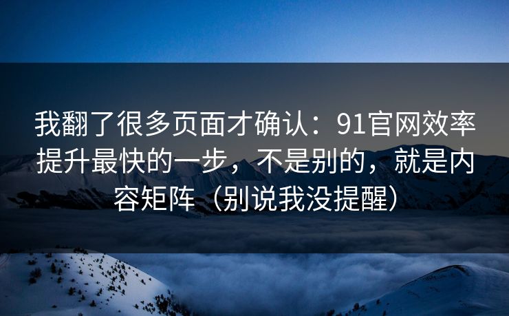 我翻了很多页面才确认：91官网效率提升最快的一步，不是别的，就是内容矩阵（别说我没提醒）