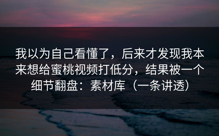 我以为自己看懂了，后来才发现我本来想给蜜桃视频打低分，结果被一个细节翻盘：素材库（一条讲透）
